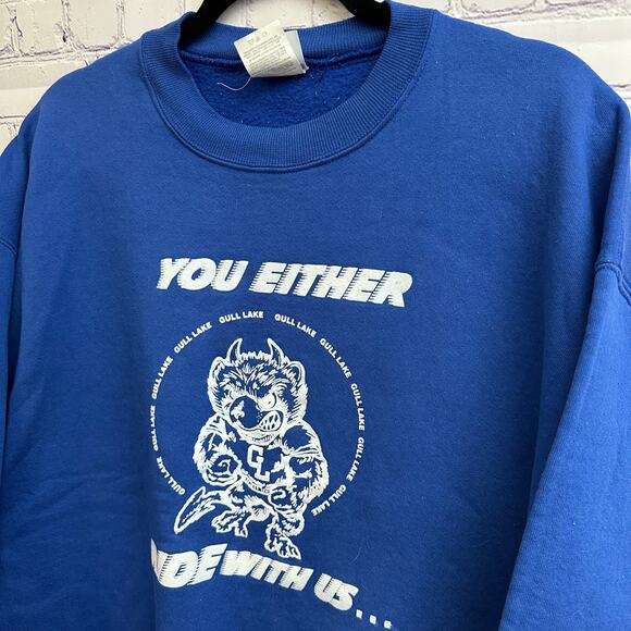 Vintage Gull Lake Blue Devils Richland Michigan Crew Neck Sweatshirt Size XL - Picture 3 of 6